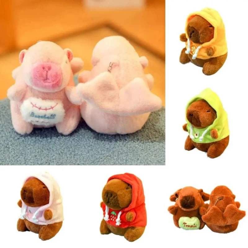 Süßes kleines Capybara-Plüschtier mit Flügeln, Kapuzenpullover, Simulation Capybara-Puppe, flauschiges Spielzeug, Geburtstagsgeschenke