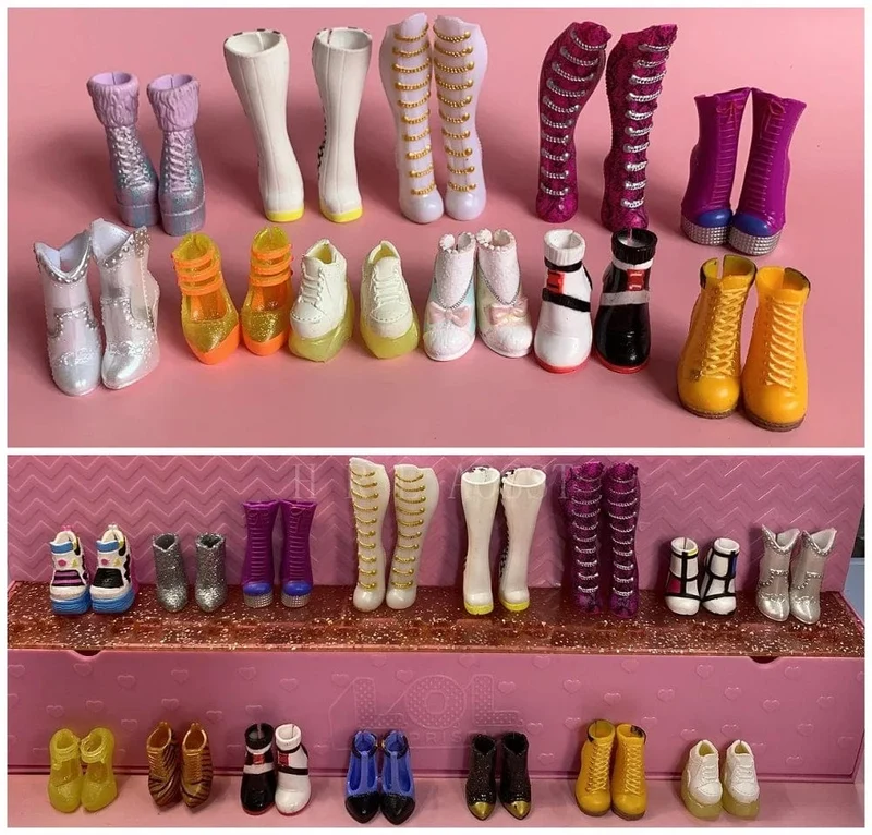 Original 24 cm OMG Fashion Dress Up Schuhe der großen Schwester und übrigens Schuhe der kleinen Schwester Mädchen Puppenzubehör Spielzeug