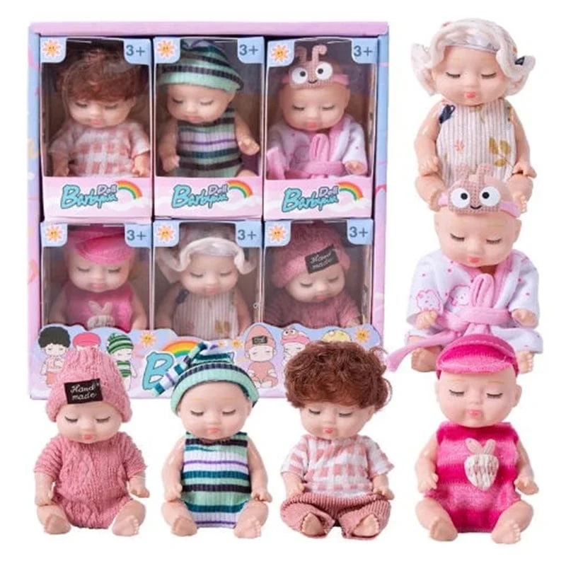 6/8-teiliges Set Schlafende Mini-Babypuppen Reborn Lebensechte süße entzückende Puppen mit Schmetterling Krokodil Sonnenblumen Outfits Spielset Geschenk