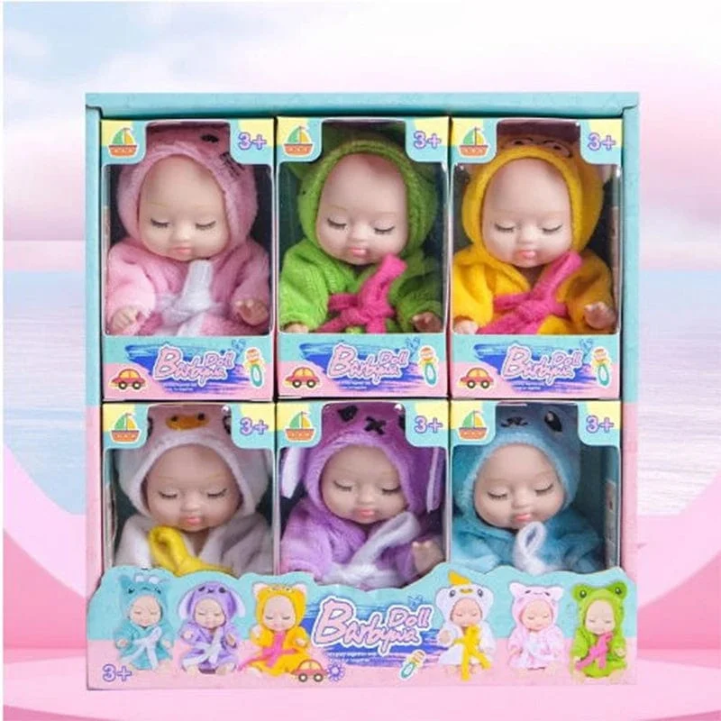 6/8-teiliges Set Schlafende Mini-Babypuppen Reborn Lebensechte süße entzückende Puppen mit Schmetterling Krokodil Sonnenblumen Outfits Spielset Geschenk