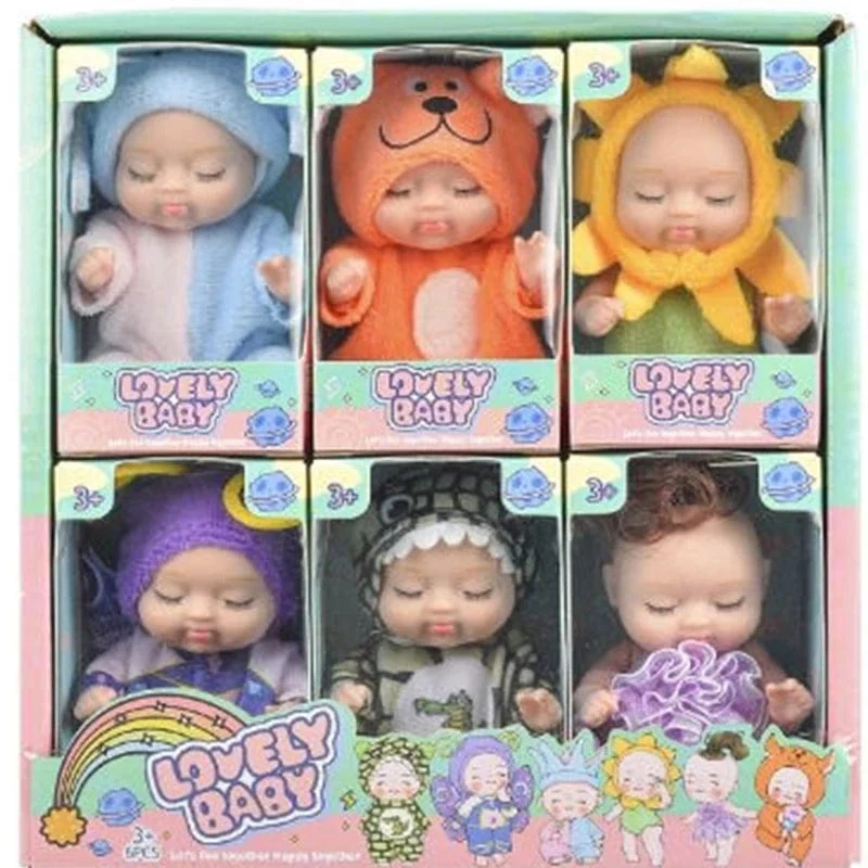 6/8-teiliges Set Schlafende Mini-Babypuppen Reborn Lebensechte süße entzückende Puppen mit Schmetterling Krokodil Sonnenblumen Outfits Spielset Geschenk
