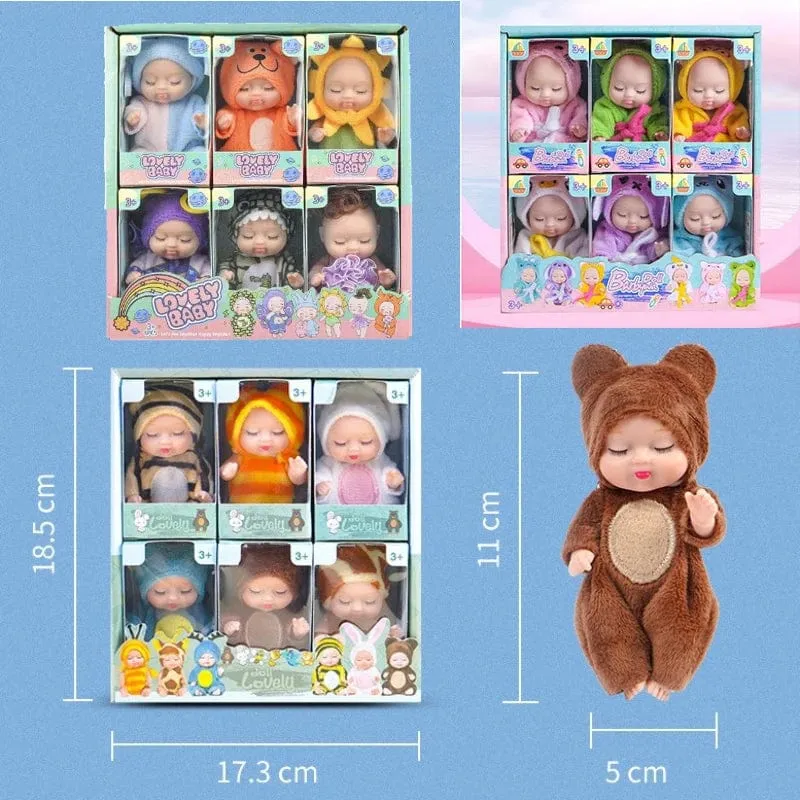 6/8-teiliges Set Schlafende Mini-Babypuppen Reborn Lebensechte süße entzückende Puppen mit Schmetterling Krokodil Sonnenblumen Outfits Spielset Geschenk