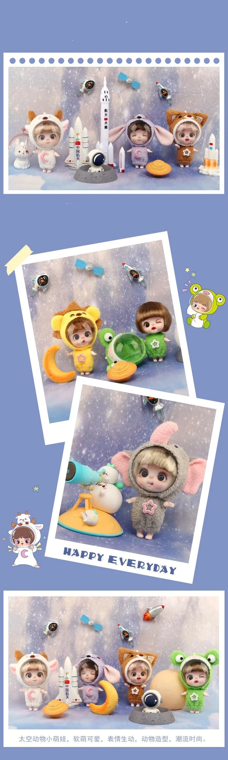 9cm Mini Puppe Astronauten Tiere Schlüsselanhänger Bjd Taschenpuppen Spielzeug Mädchen Reborn Kit Baby Spielzeug für Kinder Baby Junge Zubehör
