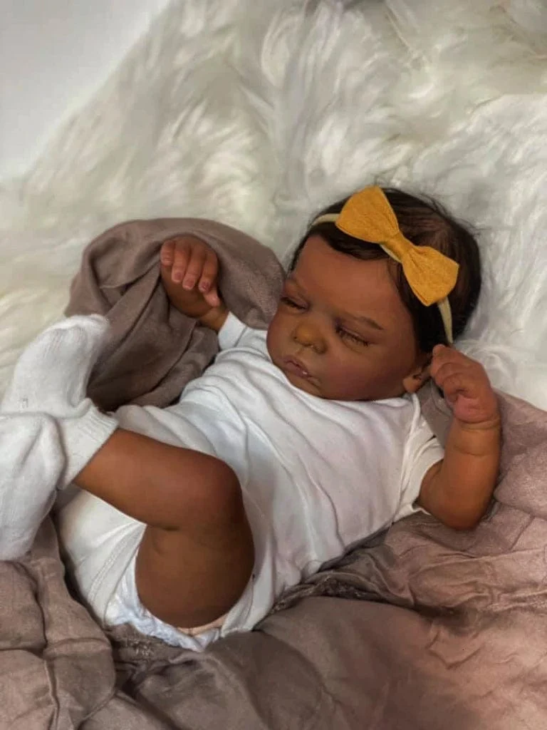 19 Zoll Afroamerikanerpuppe Romy Schwarze Haut Reborn Baby Fertiges Neugeborenes mit verwurzeltem Haar Handgemachtes Spielzeug Geschenk für Mädchen