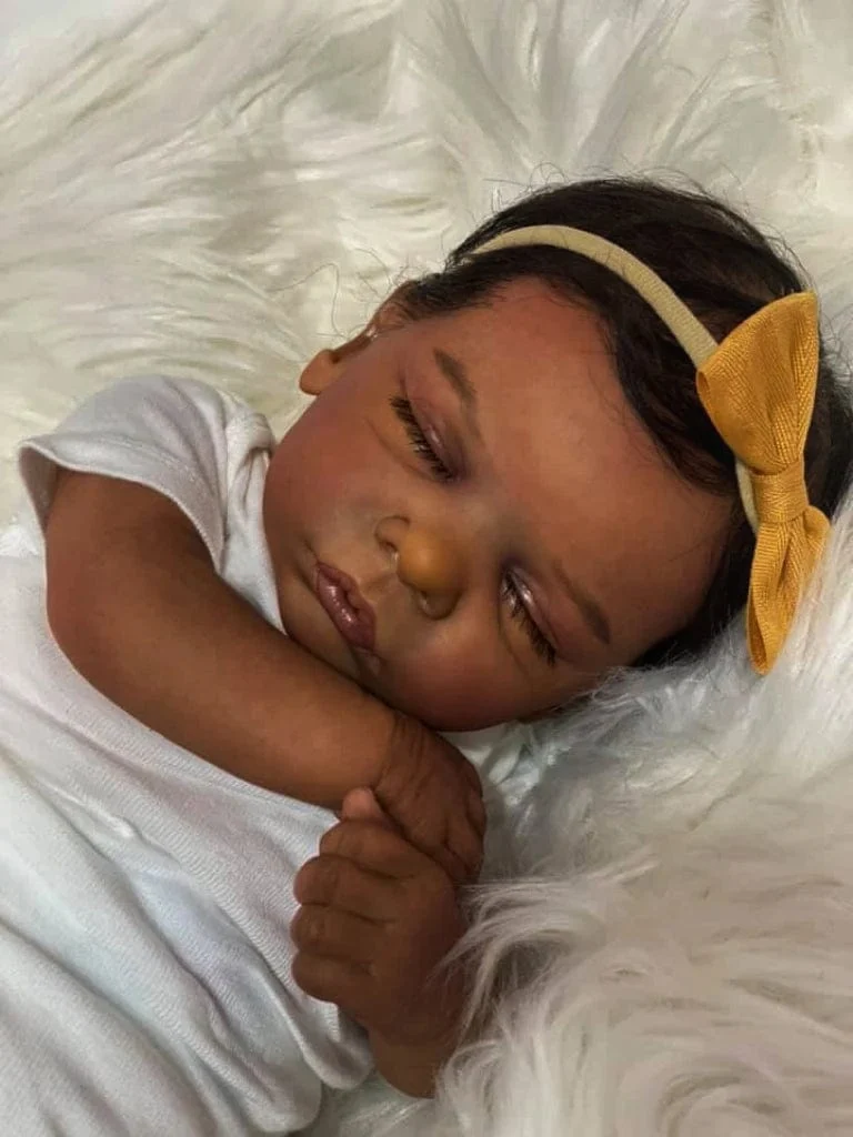 19 Zoll Afroamerikanerpuppe Romy Schwarze Haut Reborn Baby Fertiges Neugeborenes mit verwurzeltem Haar Handgemachtes Spielzeug Geschenk für Mädchen