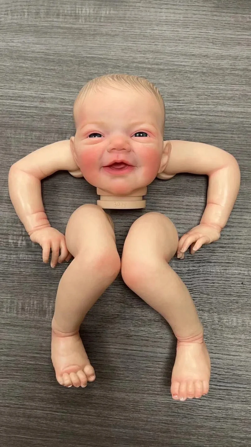 NPK 19 Zoll Reborn Puppenbausatz Charlie bemalter Puppenbausatz Unfertige Puppenteile mit handgezeichneten Haaren Lebensechte Puppe