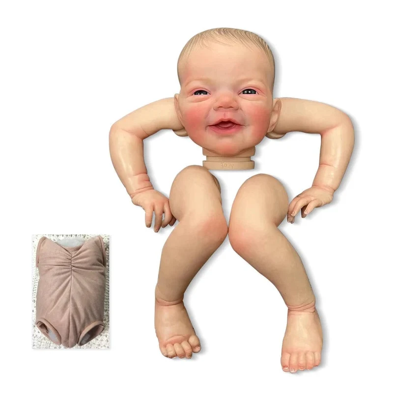 NPK 19 Zoll Reborn Puppenbausatz Charlie bemalter Puppenbausatz Unfertige Puppenteile mit handgezeichneten Haaren Lebensechte Puppe