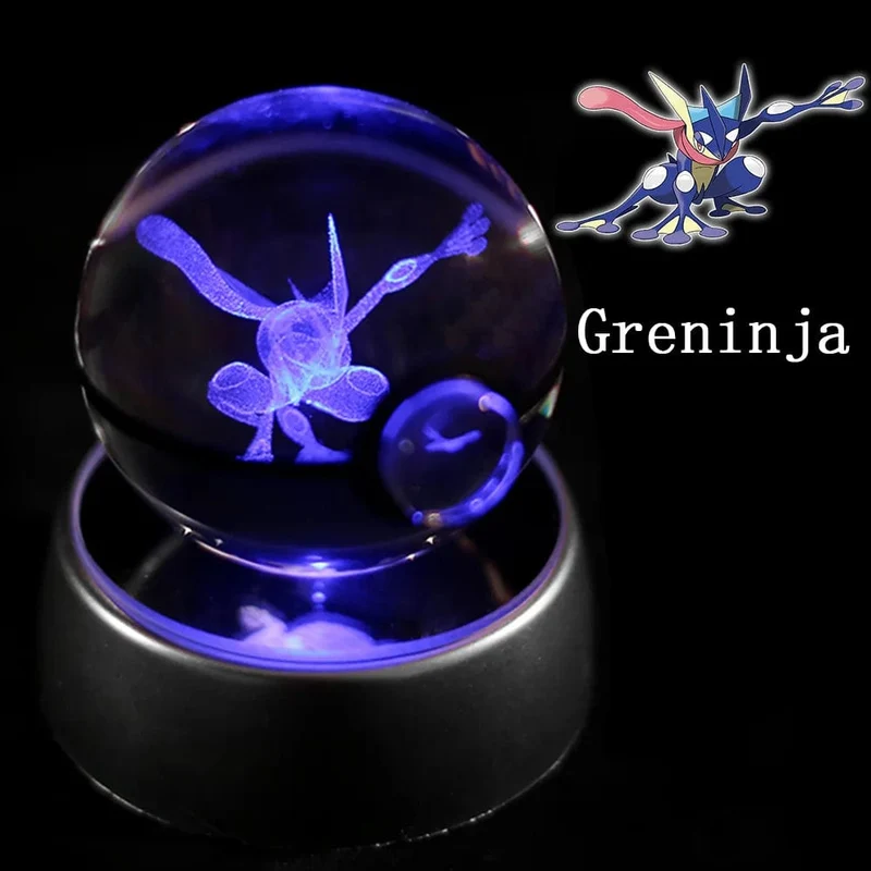 Pokemon 3D Kristallkugel Figur Gravur Pikachu Charizard Gengar mit LED-Licht Basis Anime Glaskugel Kind Geschenk Spielzeug