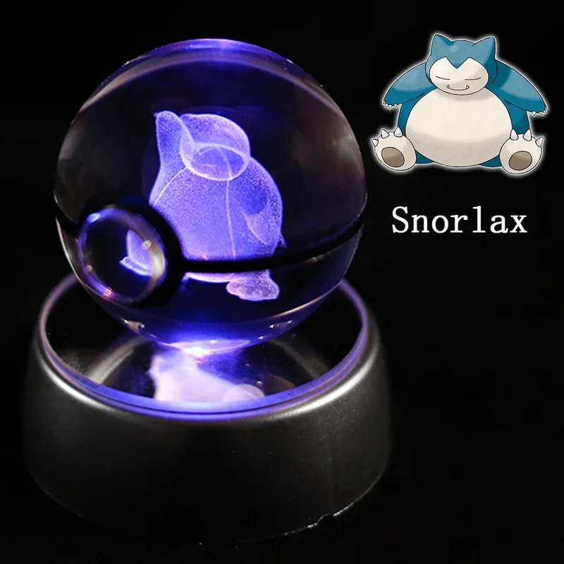 Pokemon 3D Kristallkugel Figur Gravur Pikachu Charizard Gengar mit LED-Licht Basis Anime Glaskugel Kind Geschenk Spielzeug