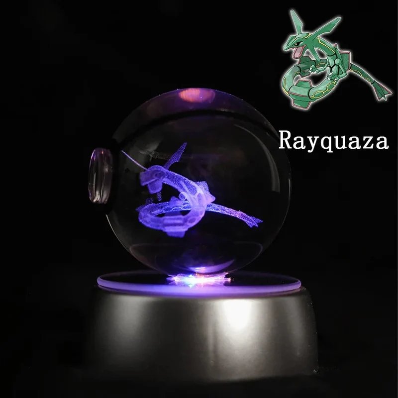 Pokemon 3D Kristallkugel Figur Gravur Pikachu Charizard Gengar mit LED-Licht Basis Anime Glaskugel Kind Geschenk Spielzeug