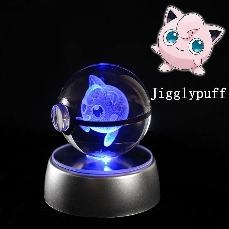 Pokemon 3D Kristallkugel Figur Gravur Pikachu Charizard Gengar mit LED-Licht Basis Anime Glaskugel Kind Geschenk Spielzeug