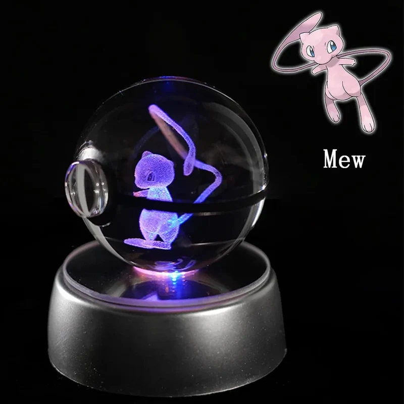 Pokemon 3D Kristallkugel Figur Gravur Pikachu Charizard Gengar mit LED-Licht Basis Anime Glaskugel Kind Geschenk Spielzeug