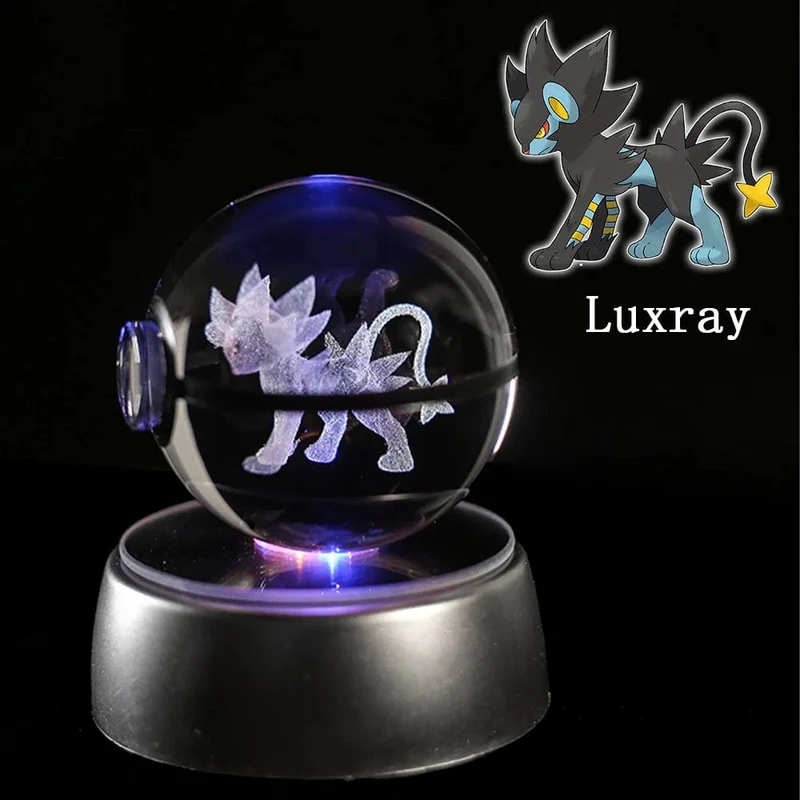 Pokemon 3D Kristallkugel Figur Gravur Pikachu Charizard Gengar mit LED-Licht Basis Anime Glaskugel Kind Geschenk Spielzeug