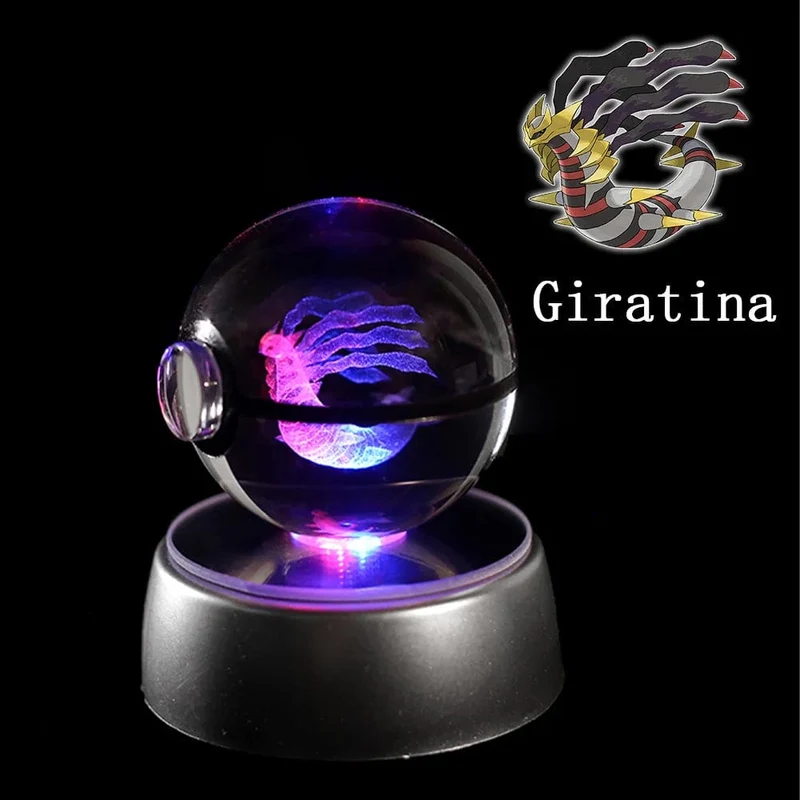Pokemon 3D Kristallkugel Figur Gravur Pikachu Charizard Gengar mit LED-Licht Basis Anime Glaskugel Kind Geschenk Spielzeug