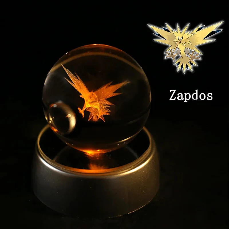 Pokemon 3D Kristallkugel Figur Gravur Pikachu Charizard Gengar mit LED-Licht Basis Anime Glaskugel Kind Geschenk Spielzeug