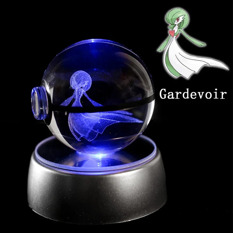 Pokemon 3D Kristallkugel Figur Gravur Pikachu Charizard Gengar mit LED-Licht Basis Anime Glaskugel Kind Geschenk Spielzeug