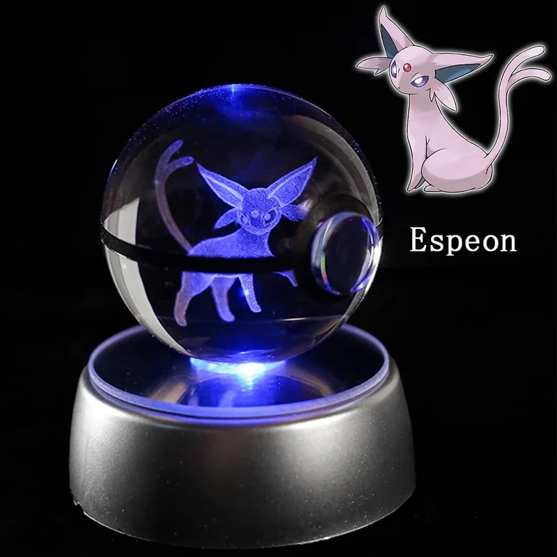 Pokemon 3D Kristallkugel Figur Gravur Pikachu Charizard Gengar mit LED-Licht Basis Anime Glaskugel Kind Geschenk Spielzeug