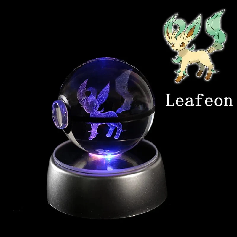 Pokemon 3D Kristallkugel Figur Gravur Pikachu Charizard Gengar mit LED-Licht Basis Anime Glaskugel Kind Geschenk Spielzeug