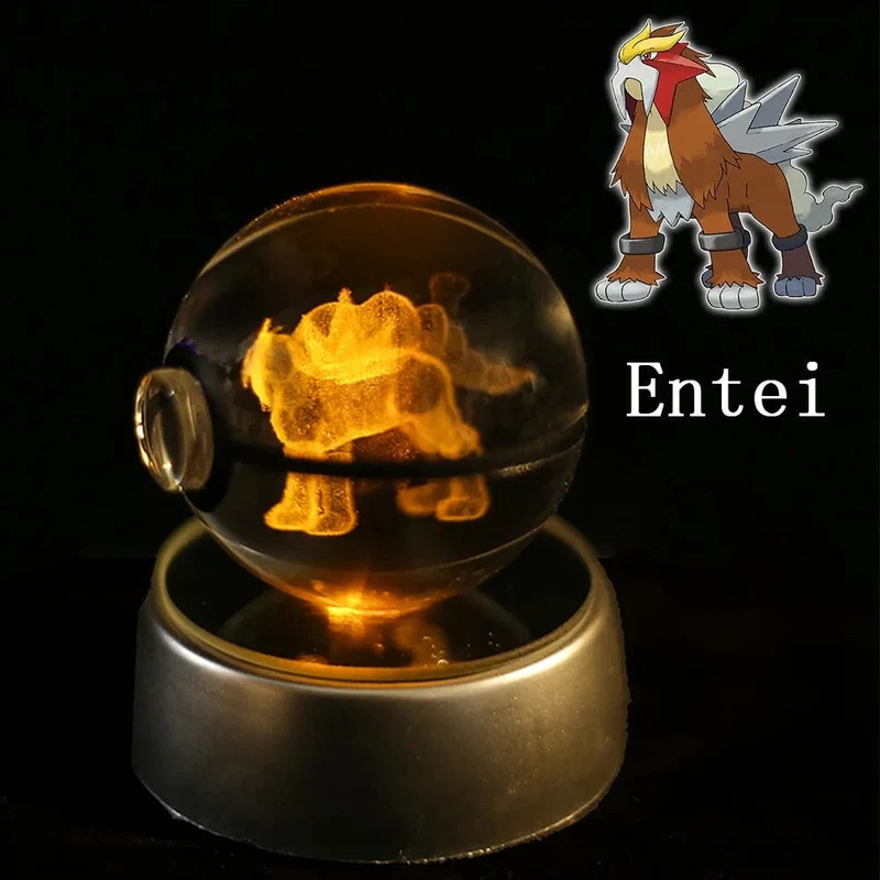 Pokemon 3D Kristallkugel Figur Gravur Pikachu Charizard Gengar mit LED-Licht Basis Anime Glaskugel Kind Geschenk Spielzeug