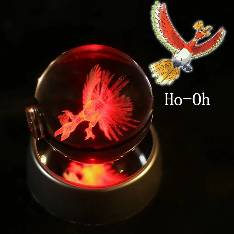 Pokemon 3D Kristallkugel Figur Gravur Pikachu Charizard Gengar mit LED-Licht Basis Anime Glaskugel Kind Geschenk Spielzeug