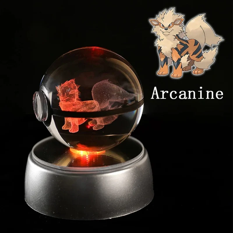 Pokemon 3D Kristallkugel Figur Gravur Pikachu Charizard Gengar mit LED-Licht Basis Anime Glaskugel Kind Geschenk Spielzeug