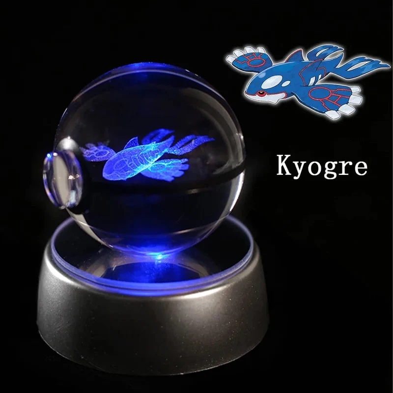 Pokemon 3D Kristallkugel Figur Gravur Pikachu Charizard Gengar mit LED-Licht Basis Anime Glaskugel Kind Geschenk Spielzeug