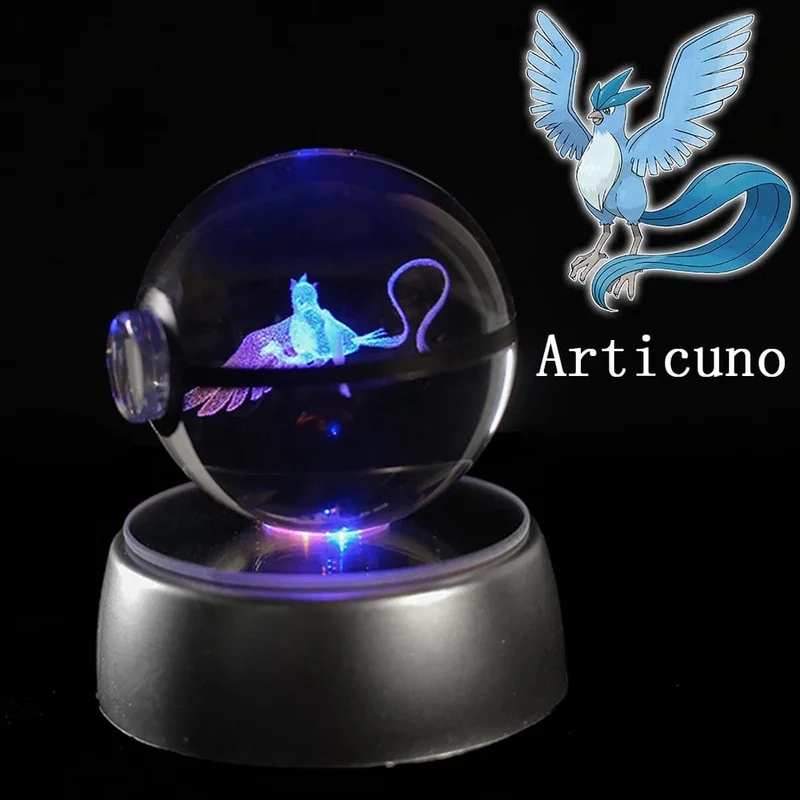 Pokemon 3D Kristallkugel Figur Gravur Pikachu Charizard Gengar mit LED-Licht Basis Anime Glaskugel Kind Geschenk Spielzeug