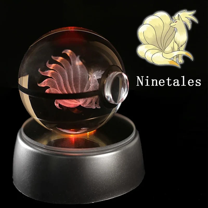 Pokemon 3D Kristallkugel Figur Gravur Pikachu Charizard Gengar mit LED-Licht Basis Anime Glaskugel Kind Geschenk Spielzeug