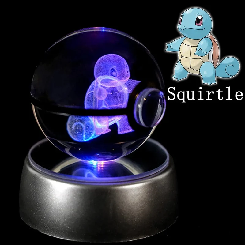 Pokemon 3D Kristallkugel Figur Gravur Pikachu Charizard Gengar mit LED-Licht Basis Anime Glaskugel Kind Geschenk Spielzeug