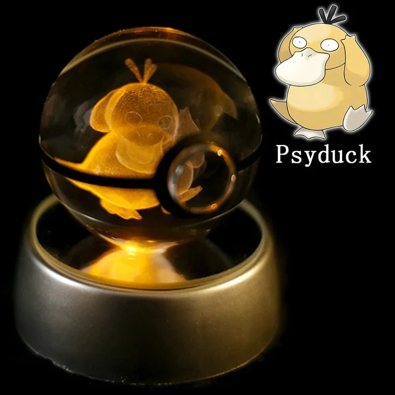 Pokemon 3D Kristallkugel Figur Gravur Pikachu Charizard Gengar mit LED-Licht Basis Anime Glaskugel Kind Geschenk Spielzeug