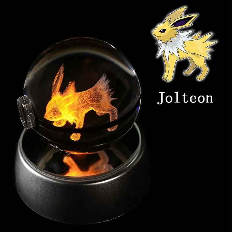 Pokemon 3D Kristallkugel Figur Gravur Pikachu Charizard Gengar mit LED-Licht Basis Anime Glaskugel Kind Geschenk Spielzeug