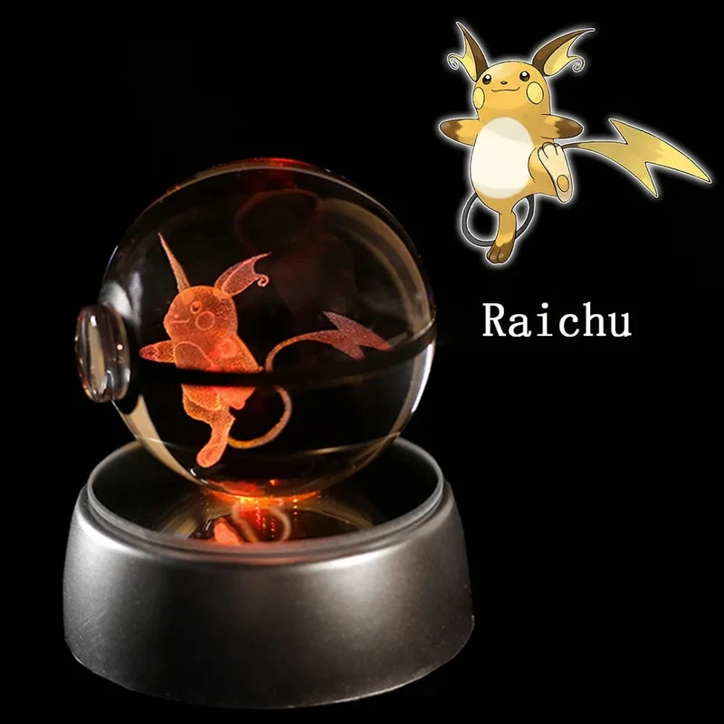 Pokemon 3D Kristallkugel Figur Gravur Pikachu Charizard Gengar mit LED-Licht Basis Anime Glaskugel Kind Geschenk Spielzeug