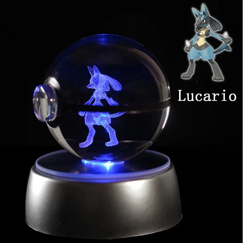 Pokemon 3D Kristallkugel Figur Gravur Pikachu Charizard Gengar mit LED-Licht Basis Anime Glaskugel Kind Geschenk Spielzeug