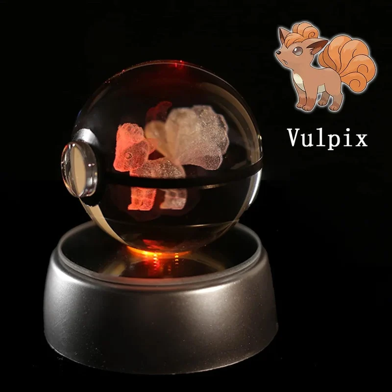 Pokemon 3D Kristallkugel Figur Gravur Pikachu Charizard Gengar mit LED-Licht Basis Anime Glaskugel Kind Geschenk Spielzeug