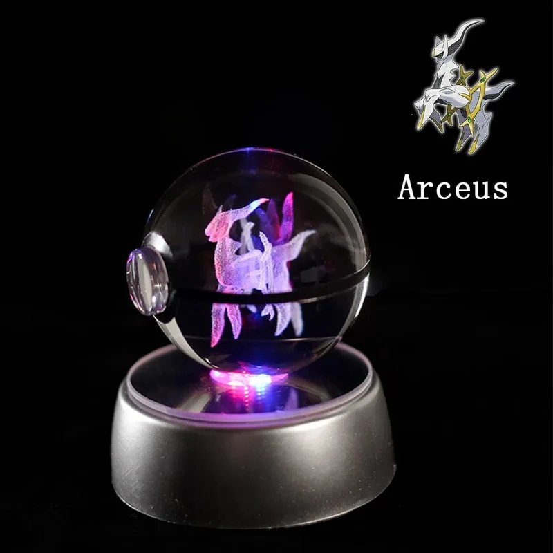 Pokemon 3D Kristallkugel Figur Gravur Pikachu Charizard Gengar mit LED-Licht Basis Anime Glaskugel Kind Geschenk Spielzeug