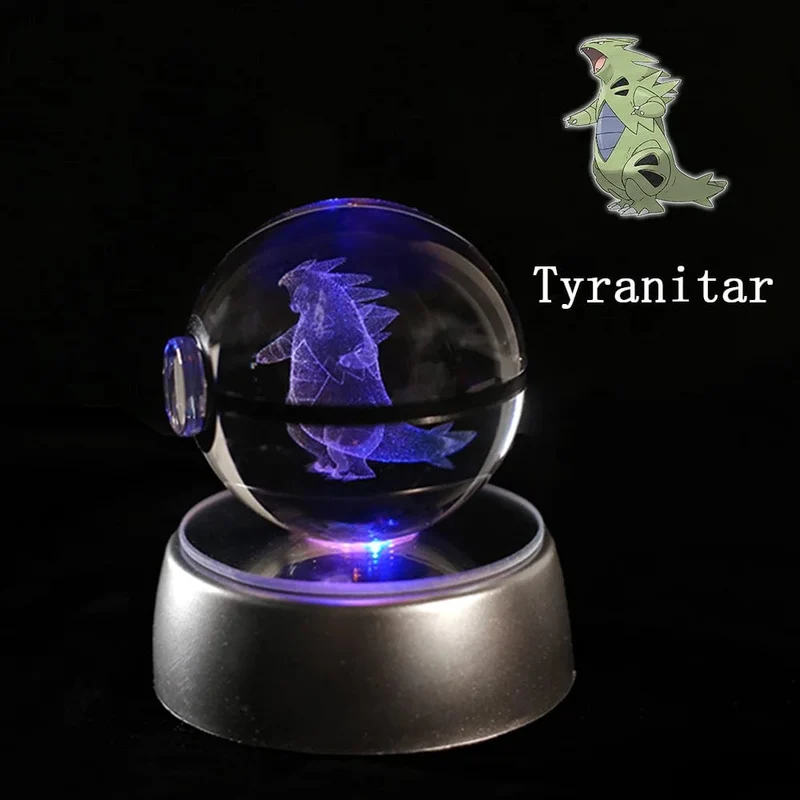 Pokemon 3D Kristallkugel Figur Gravur Pikachu Charizard Gengar mit LED-Licht Basis Anime Glaskugel Kind Geschenk Spielzeug