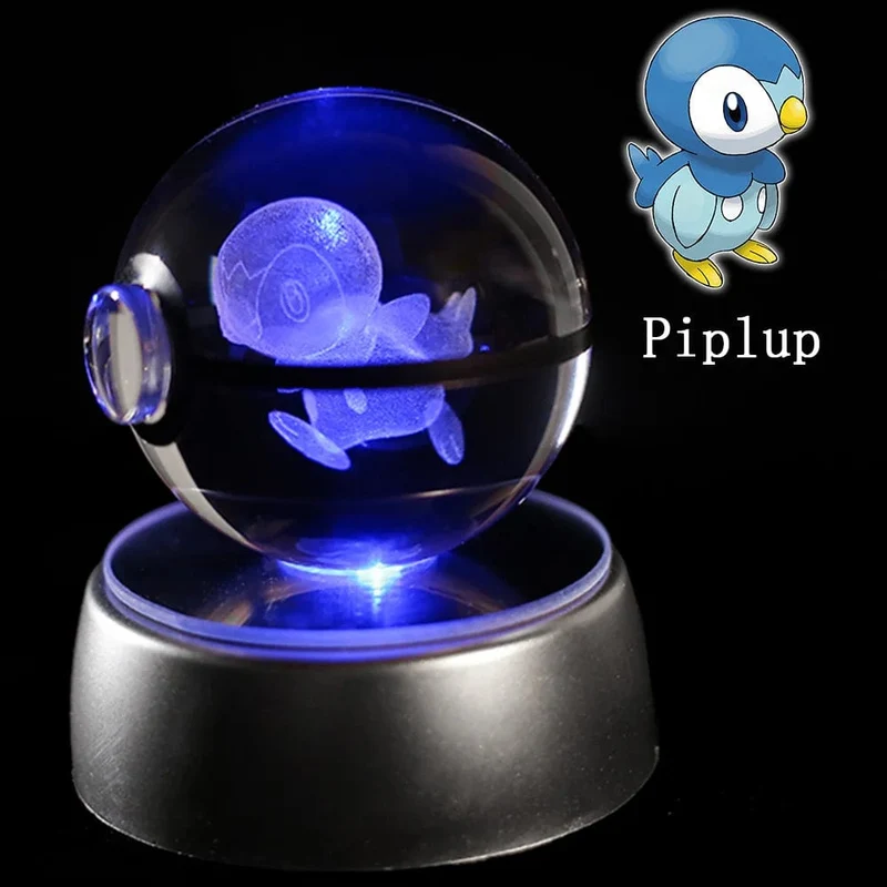 Pokemon 3D Kristallkugel Figur Gravur Pikachu Charizard Gengar mit LED-Licht Basis Anime Glaskugel Kind Geschenk Spielzeug