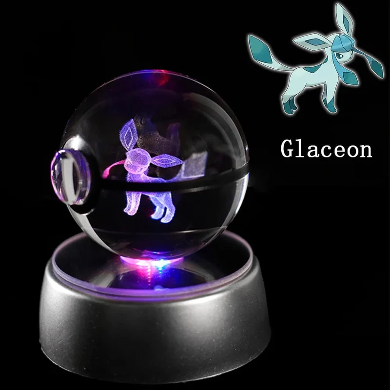 Pokemon 3D Kristallkugel Figur Gravur Pikachu Charizard Gengar mit LED-Licht Basis Anime Glaskugel Kind Geschenk Spielzeug