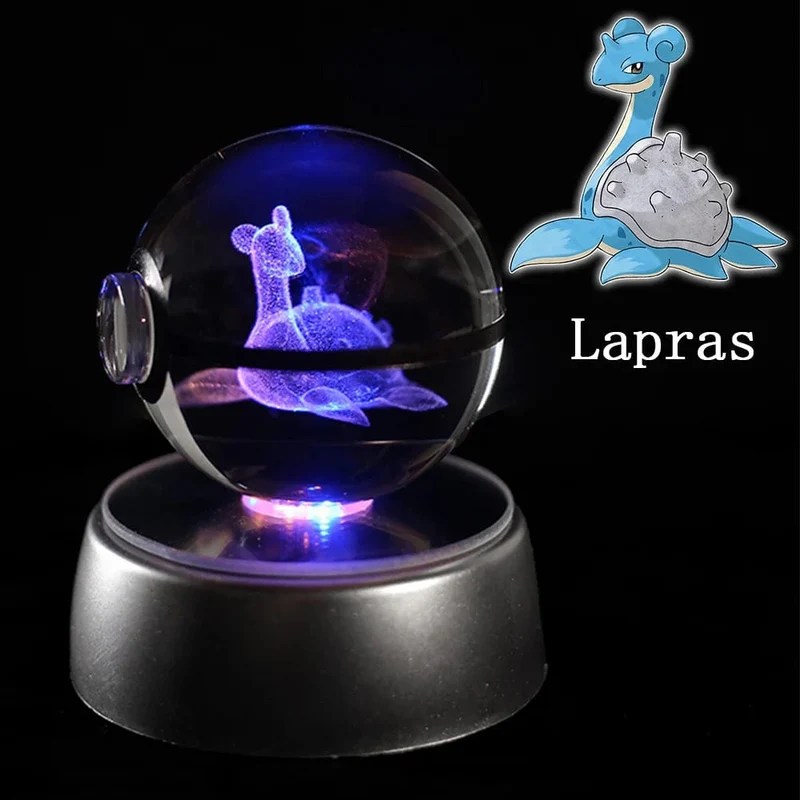 Pokemon 3D Kristallkugel Figur Gravur Pikachu Charizard Gengar mit LED-Licht Basis Anime Glaskugel Kind Geschenk Spielzeug