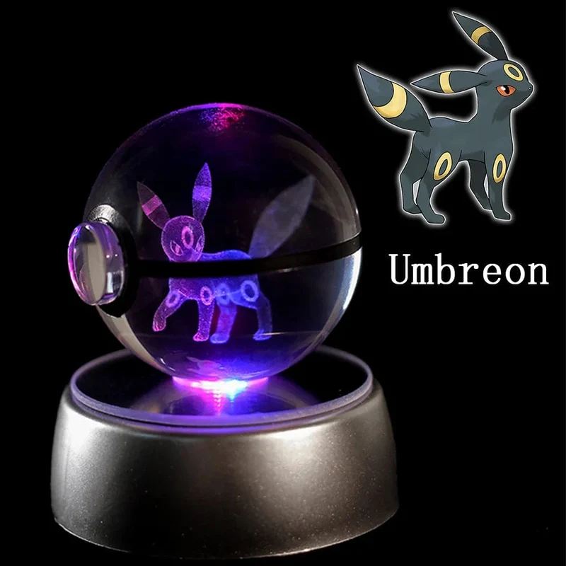 Pokemon 3D Kristallkugel Figur Gravur Pikachu Charizard Gengar mit LED-Licht Basis Anime Glaskugel Kind Geschenk Spielzeug