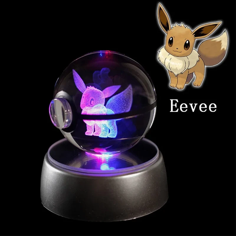 Pokemon 3D Kristallkugel Figur Gravur Pikachu Charizard Gengar mit LED-Licht Basis Anime Glaskugel Kind Geschenk Spielzeug