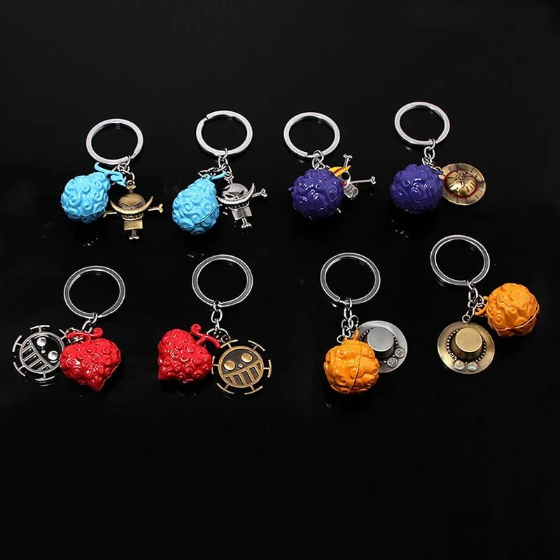 1 Stück Anime One Piece Actionfigur Schlüsselanhänger Teufelsfrucht Strohhut Luffy Ace Gummifrucht Anhänger Rucksack Schlüsselanhänger Modell Spielzeug Geschenk