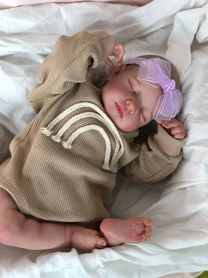 49 cm, bereits fertig bemalt, Bebe Reborn Puppe LouLou Neugeborene Schlafpuppe, weiches Vinyl, 3D-Hautton, sichtbare Adern, Geschenk für Mädchen