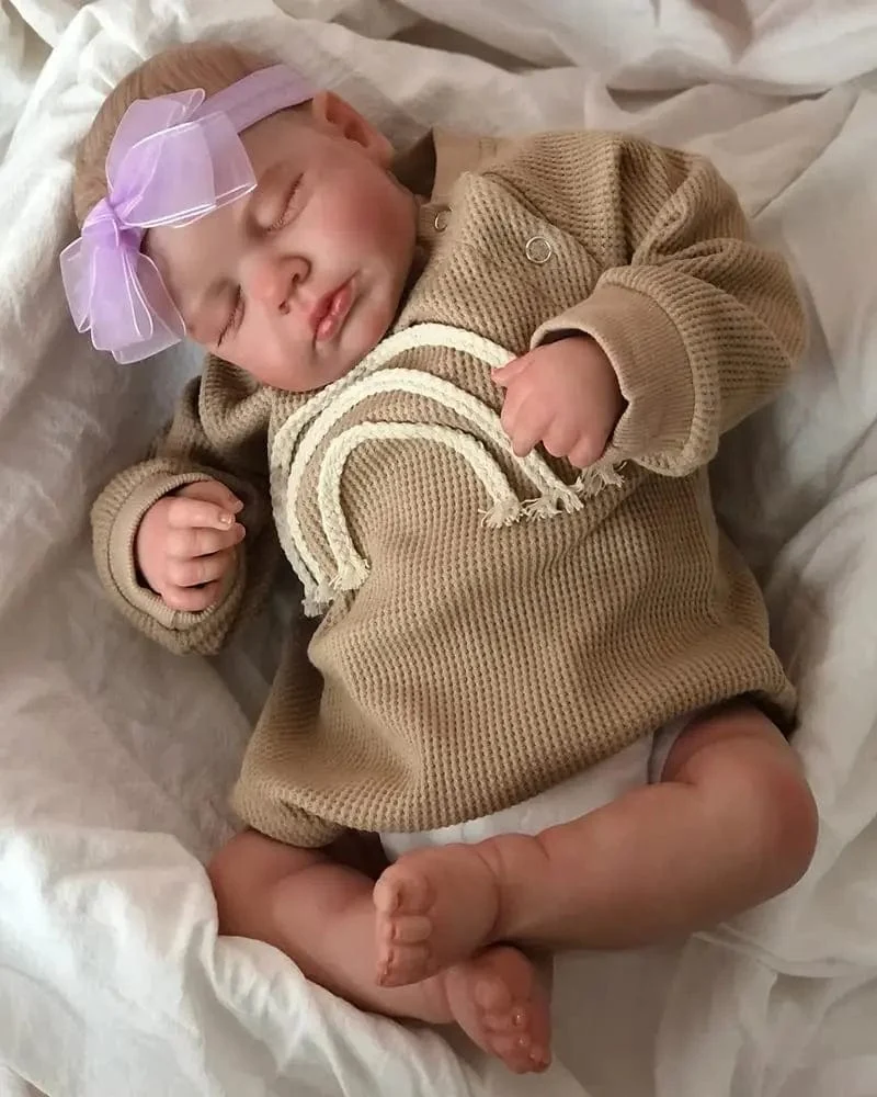49 cm, bereits fertig bemalt, Bebe Reborn Puppe LouLou Neugeborene Schlafpuppe, weiches Vinyl, 3D-Hautton, sichtbare Adern, Geschenk für Mädchen