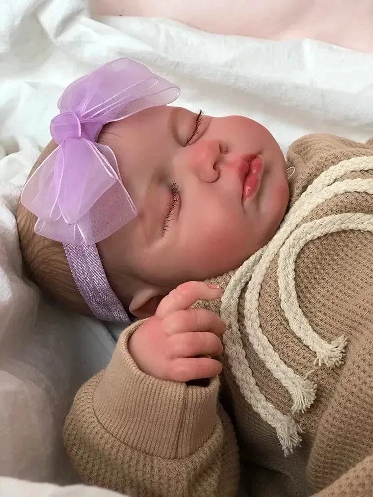 49 cm, bereits fertig bemalt, Bebe Reborn Puppe LouLou Neugeborene Schlafpuppe, weiches Vinyl, 3D-Hautton, sichtbare Adern, Geschenk für Mädchen