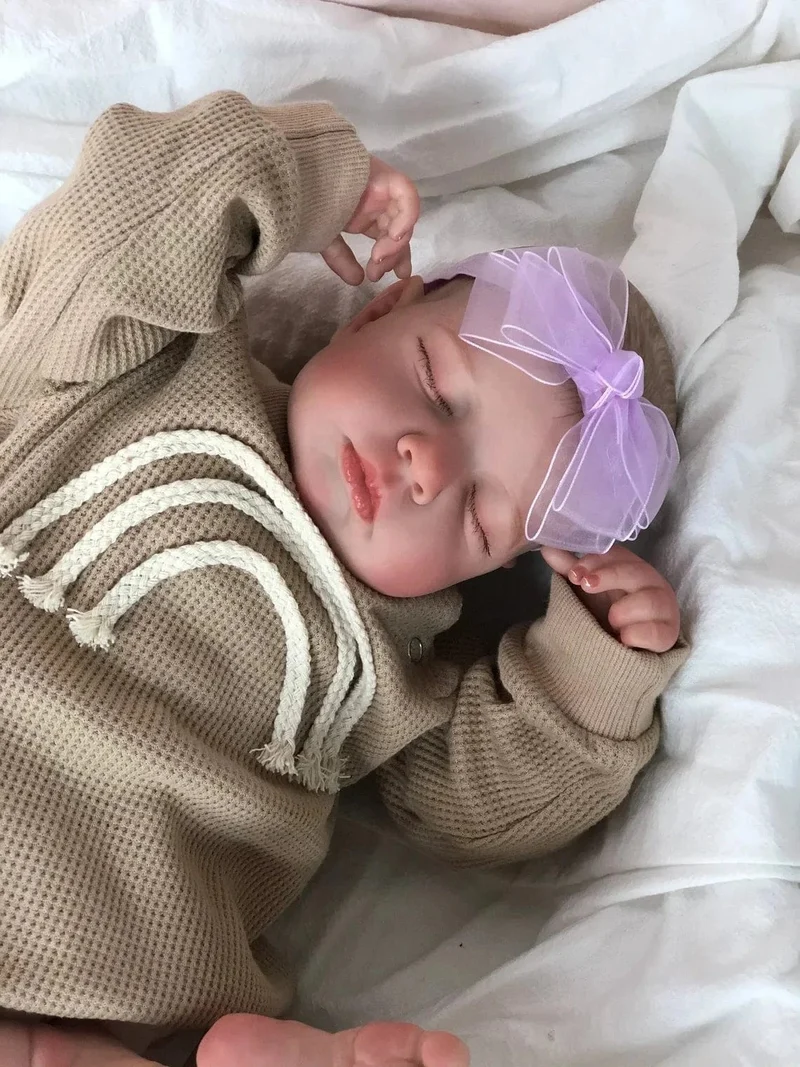49 cm, bereits fertig bemalt, Bebe Reborn Puppe LouLou Neugeborene Schlafpuppe, weiches Vinyl, 3D-Hautton, sichtbare Adern, Geschenk für Mädchen