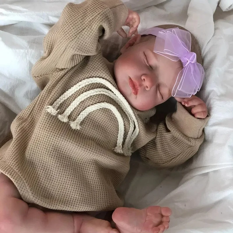 49 cm, bereits fertig bemalt, Bebe Reborn Puppe LouLou Neugeborene Schlafpuppe, weiches Vinyl, 3D-Hautton, sichtbare Adern, Geschenk für Mädchen