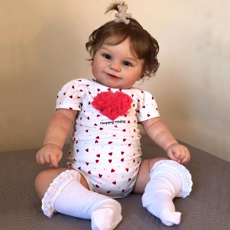 20" Maddie Vollsilikon-Vinylpuppen Mädchen 3D bemalte Neugeborenenpuppen mit gewurzeltem braunem Haar als Kindergeschenk Muñecas Reborn