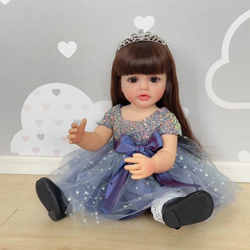 NPK 22 zoll Ganzkörper Stehend Kleinkind Mädchen Puppe Reborn Prinzessin Betty Lange Haare in Kleid Weichen,