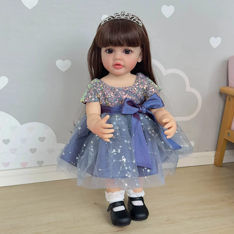 NPK 22 zoll Ganzkörper Stehend Kleinkind Mädchen Puppe Reborn Prinzessin Betty Lange Haare in Kleid Weichen,